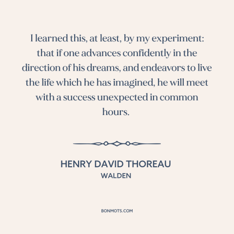 A quote by Henry David Thoreau about following your dreams: “I learned this, at least, by my experiment: that if…”