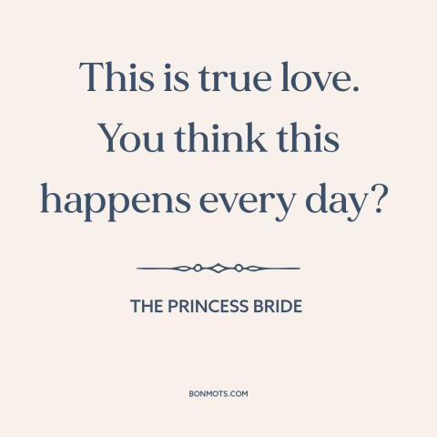 A quote from The Princess Bride about true love: “This is true love. You think this happens every day?”