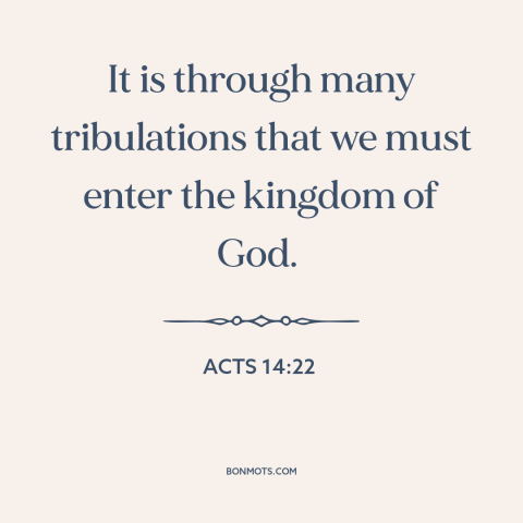 A quote from The Bible about adversity: “It is through many tribulations that we must enter the kingdom of God.”