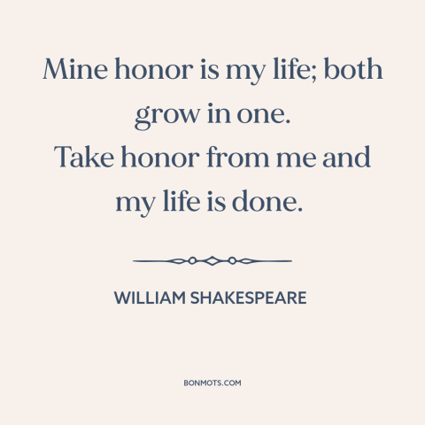 A quote by William Shakespeare about honor: “Mine honor is my life; both grow in one. Take honor from me and…”