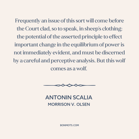 A quote by Antonin Scalia about wolf in sheep's clothing: “Frequently an issue of this sort will come before the Court…”