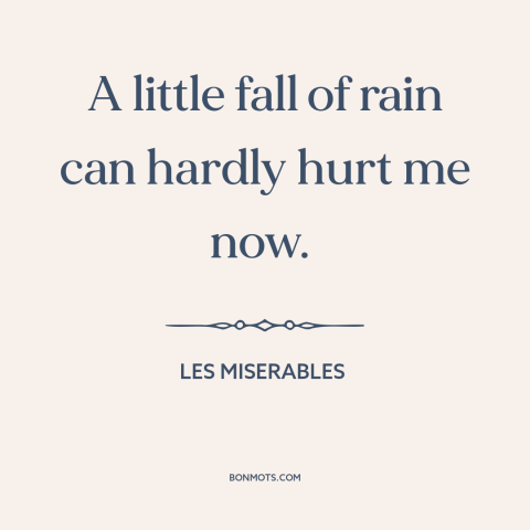 A quote from Les Miserables about adversity: “A little fall of rain can hardly hurt me now.”