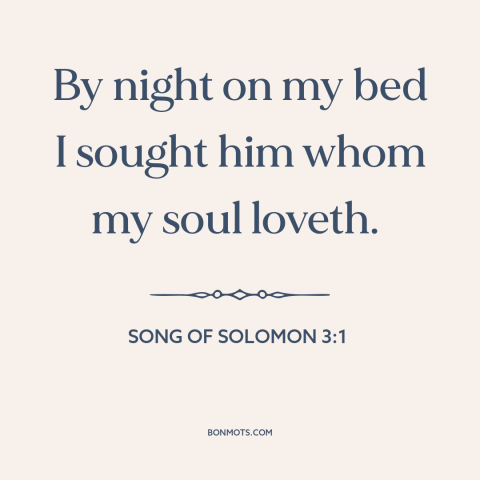 A quote from The Bible about desire: “By night on my bed I sought him whom my soul loveth.”