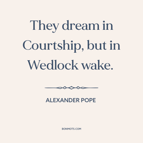 A quote by Alexander Pope about courtship and dating: “They dream in Courtship, but in Wedlock wake.”