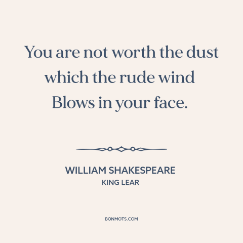 A quote by William Shakespeare about worthlessness: “You are not worth the dust which the rude wind Blows in your…”