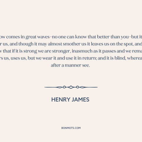 A quote by Henry James about learning from suffering: “Sorrow comes in great waves—no one can know that better than…”