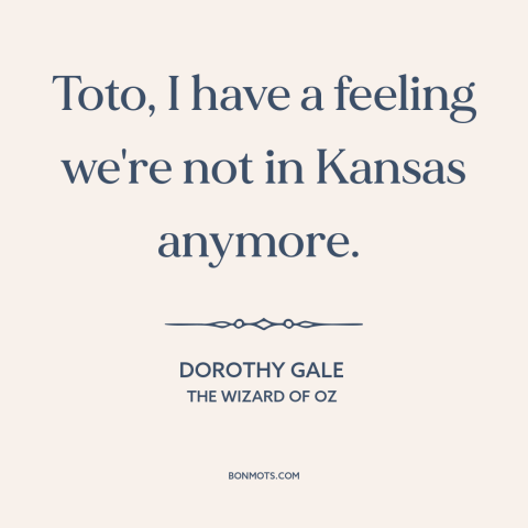 A quote from The Wizard of Oz about the unknown: “Toto, I have a feeling we're not in Kansas anymore.”