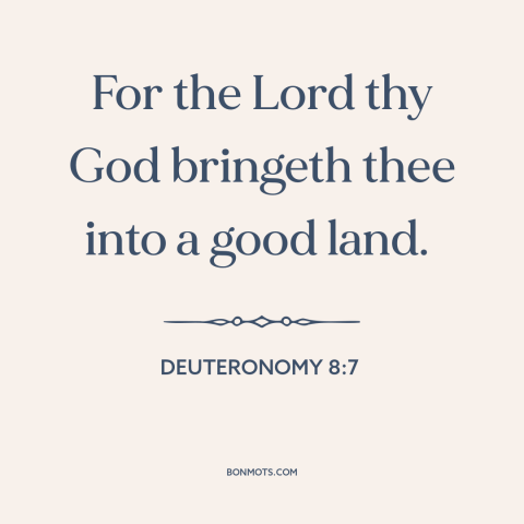 A quote from The Bible about israel: “For the Lord thy God bringeth thee into a good land.”