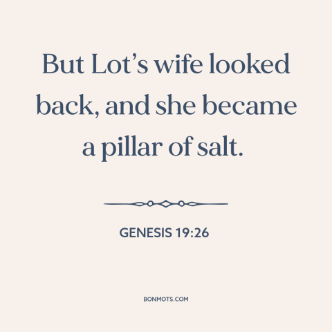 A quote from The Bible about sodom and gomorrah: “But Lot’s wife looked back, and she became a pillar of salt.”