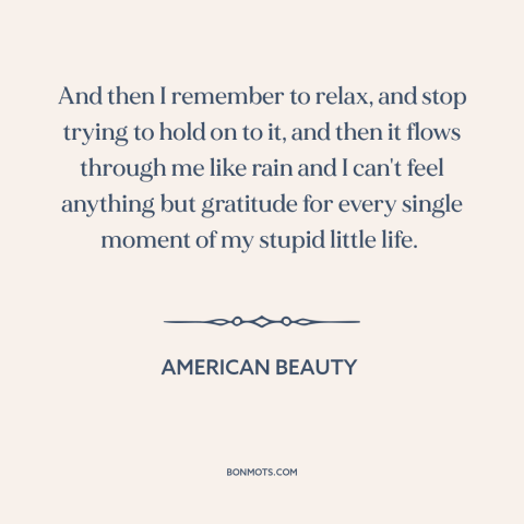 A quote from American Beauty about letting go: “And then I remember to relax, and stop trying to hold on to it…”