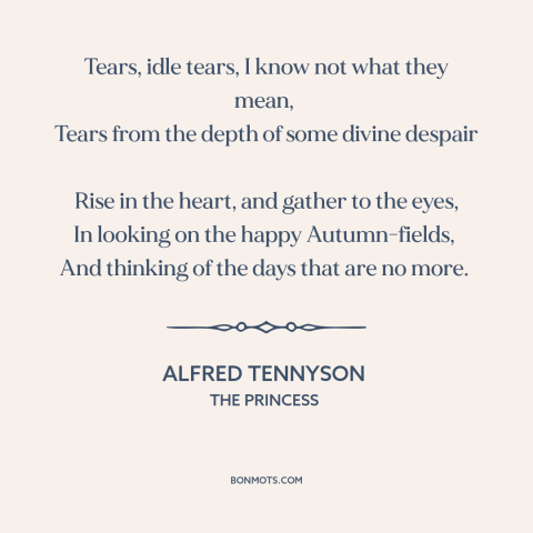 A quote by Alfred Tennyson about looking back: “Tears, idle tears, I know not what they mean, Tears from the depth…”