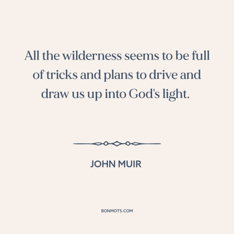 A quote by John Muir about power of nature: “All the wilderness seems to be full of tricks and plans to drive and…”