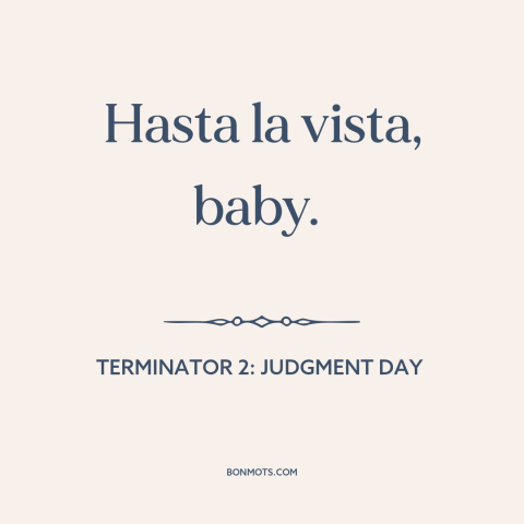 A quote from Terminator 2: Judgment Day: “Hasta la vista, baby.”