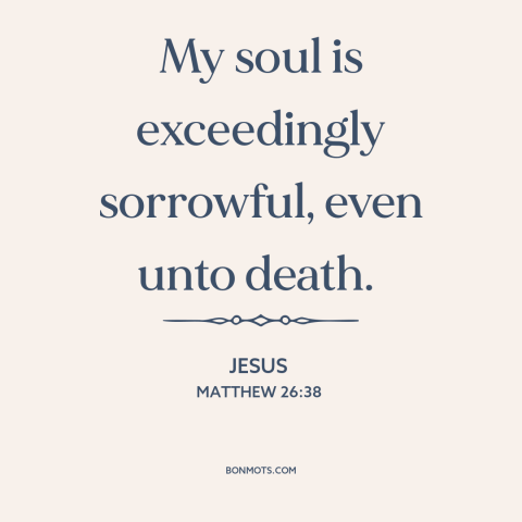 A quote by Jesus about sadness: “My soul is exceedingly sorrowful, even unto death.”