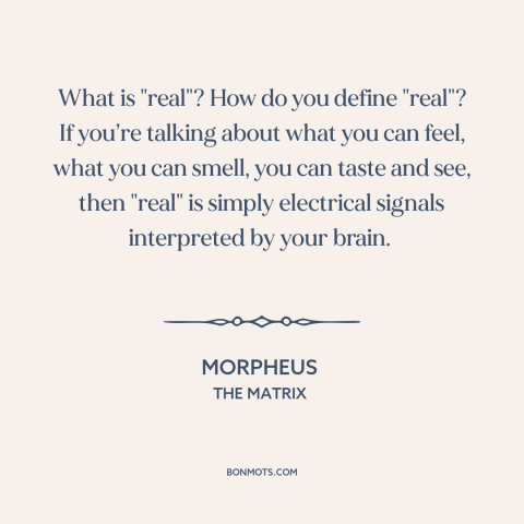 A quote from The Matrix about nature of reality: “What is "real"? How do you define "real"? If you’re talking about what…”