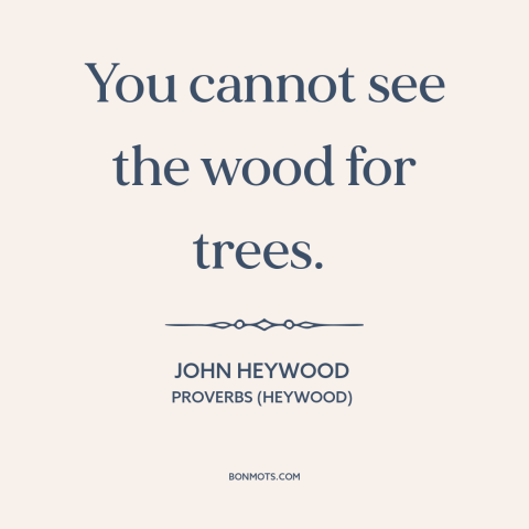 A quote by John Heywood about perspective: “You cannot see the wood for trees.”