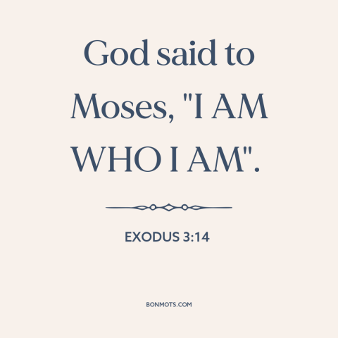 A quote from The Bible about nature of god: “God said to Moses, "I AM WHO I AM".”