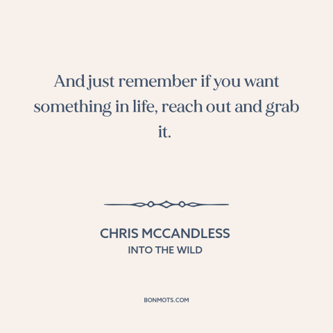 A quote from Into the Wild about going for it: “And just remember if you want something in life, reach out and grab it.”