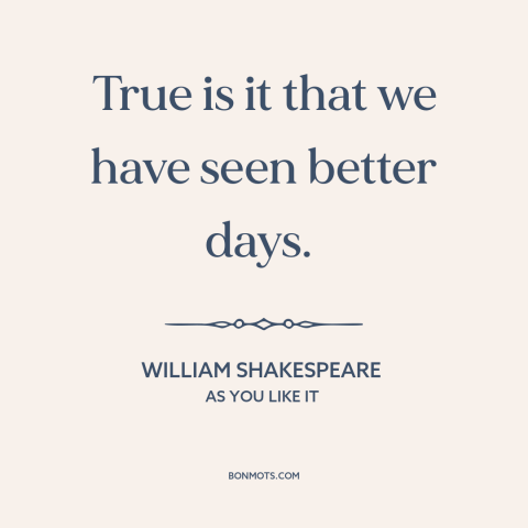 A quote by William Shakespeare about looking back: “True is it that we have seen better days.”