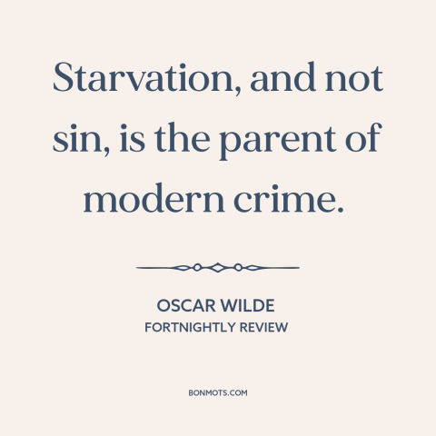 A quote by Oscar Wilde about hunger: “Starvation, and not sin, is the parent of modern crime.”