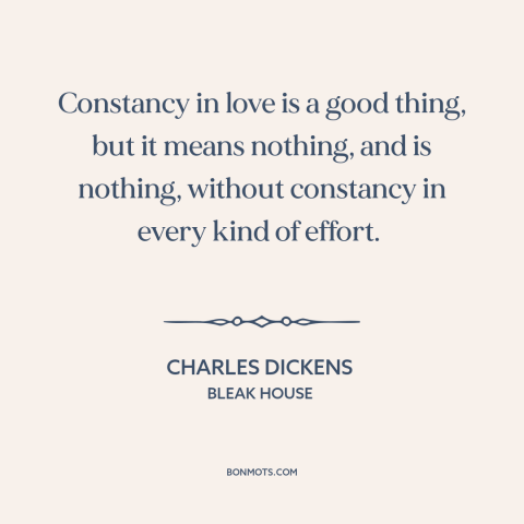 A quote by Charles Dickens about consistency: “Constancy in love is a good thing, but it means nothing, and is nothing…”