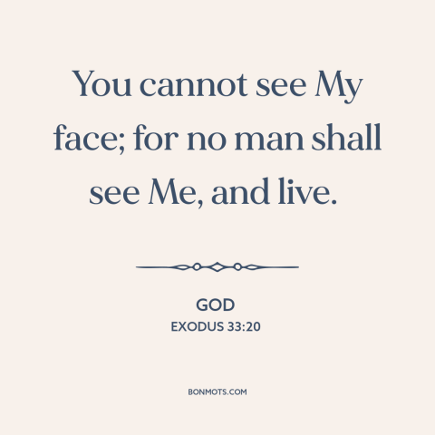 A quote from The Bible about nature of god: “You cannot see My face; for no man shall see Me, and live.”