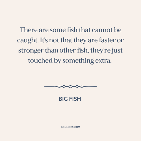 A quote from Big Fish about free spirits: “There are some fish that cannot be caught. It's not that they are faster…”