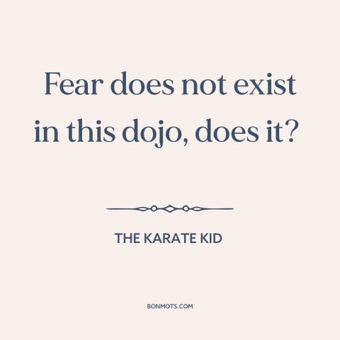 A quote from The Karate Kid about fear: “Fear does not exist in this dojo, does it?”