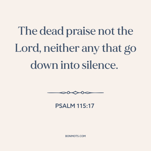 A quote from The Bible about the afterlife: “The dead praise not the Lord, neither any that go down into silence.”