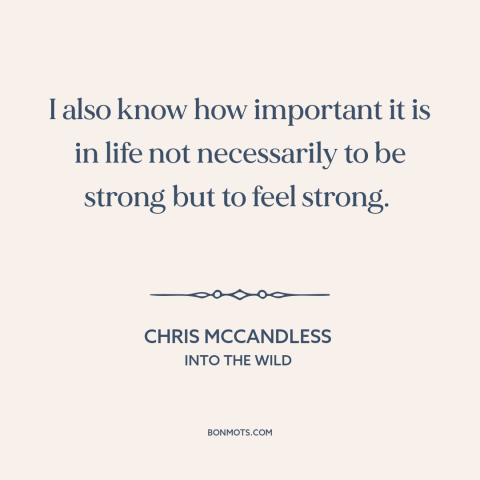 A quote from Into the Wild about inner strength: “I also know how important it is in life not necessarily to be strong…”