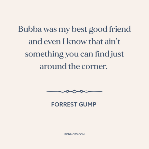 A quote from Forrest Gump about value of friendship: “Bubba was my best good friend and even I know that ain’t something…”