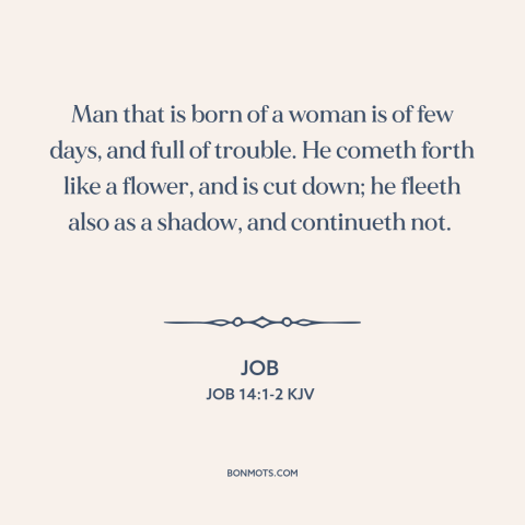 A quote from The Bible about ephemeral nature of life: “Man that is born of a woman is of few days, and full of…”