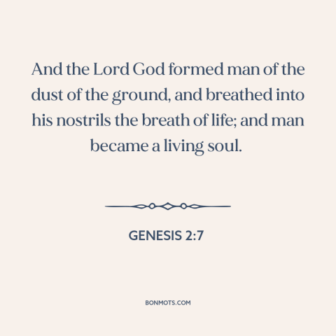 A quote from The Bible about adam: “And the Lord God formed man of the dust of the ground, and breathed into his nostrils…”