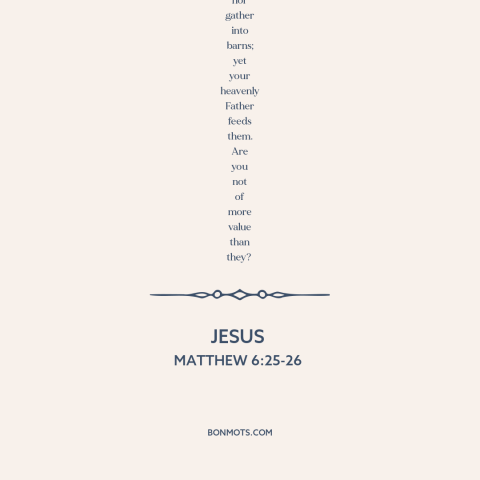 A quote by Jesus about worry: “Therefore I say to you, do not worry about your life, what you will eat or what…”