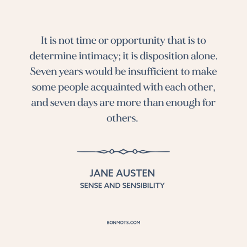 A quote by Jane Austen about personal chemistry: “It is not time or opportunity that is to determine intimacy; it is…”