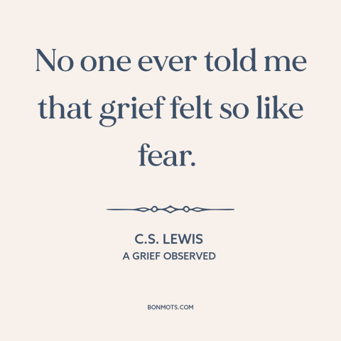 A quote by C.S. Lewis about grief: “No one ever told me that grief felt so like fear.”