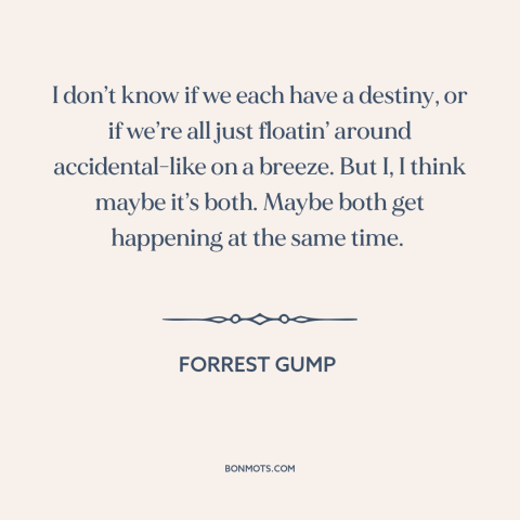 A quote from Forrest Gump about purpose of life: “I don’t know if we each have a destiny, or if we’re all just…”