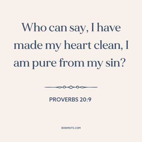 A quote from The Bible about sin: “Who can say, I have made my heart clean, I am pure from my sin?”