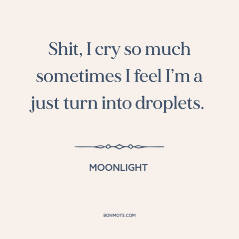 A quote from Moonlight about crying: “Shit, I cry so much sometimes I feel I’m a just turn into droplets.”