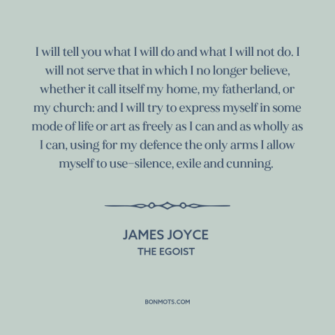 A quote by James Joyce about society and the individual: “I will tell you what I will do and what I will not do.”