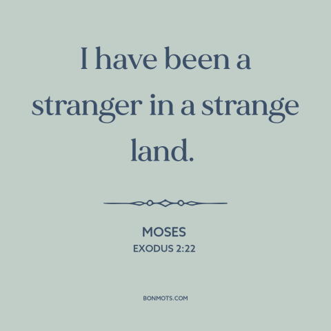 A quote from The Bible about exile: “I have been a stranger in a strange land.”