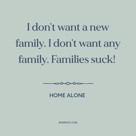 A quote from Home Alone about family dysfunction: “I don't want a new family. I don't want any family. Families suck!”