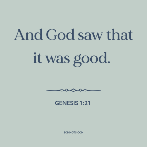 A quote from The Bible about nature of the world: “And God saw that it was good.”