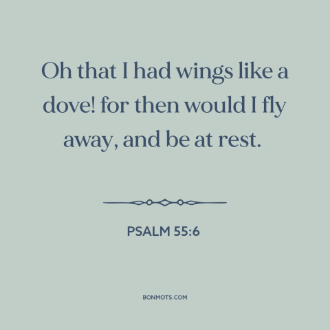 A quote from The Bible about flying like a bird: “Oh that I had wings like a dove! for then would I fly away…”