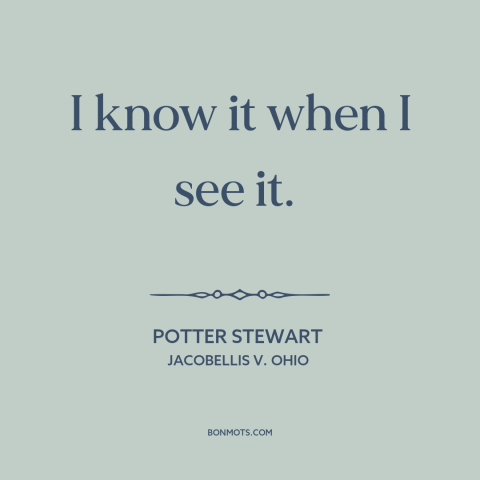 A quote by Potter Stewart about obscenity: “I know it when I see it.”