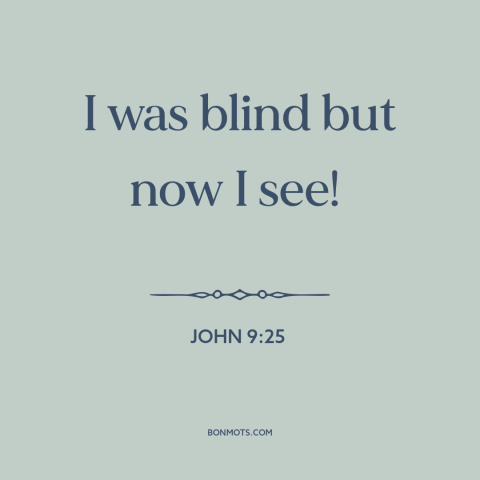 A quote from The Bible about miracles: “I was blind but now I see!”