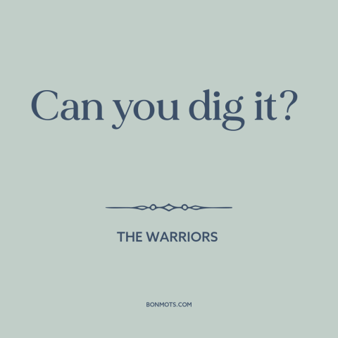 A quote from The Warriors: “Can you dig it?”