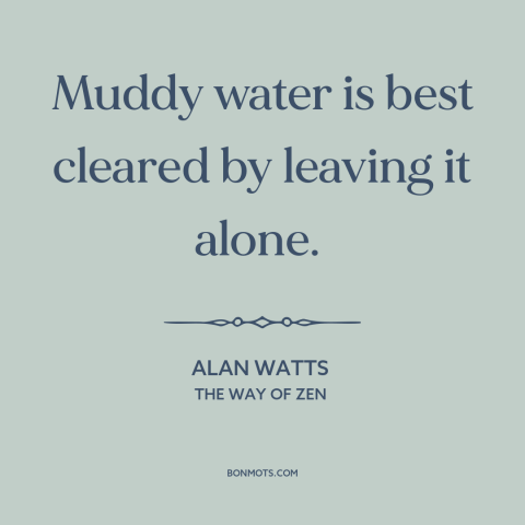 A quote by Alan Watts about stillness: “Muddy water is best cleared by leaving it alone.”