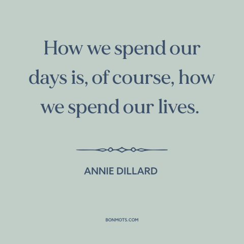 A quote by Annie Dillard about spending time: “How we spend our days is, of course, how we spend our lives.”