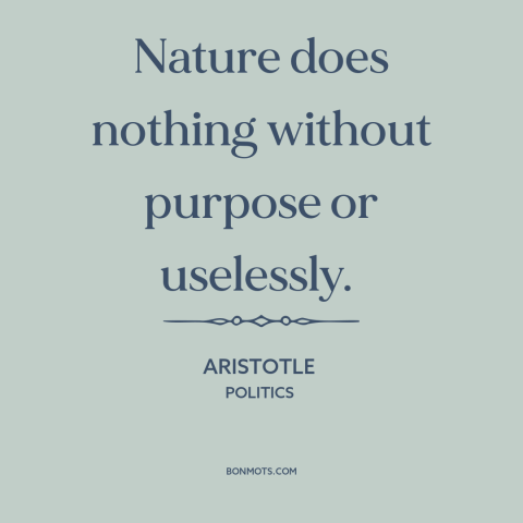 A quote by Aristotle about elegance of nature: “Nature does nothing without purpose or uselessly.”